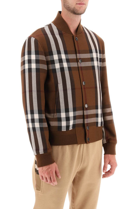 Men's Check Motif Bomber Jacket in Brown for FW23