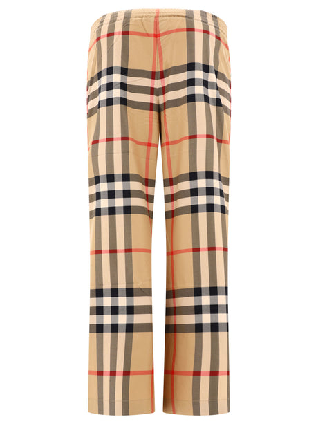 BURBERRY Beige Check Cotton Twill Trousers for Women - Spring/Summer 2024 Collection