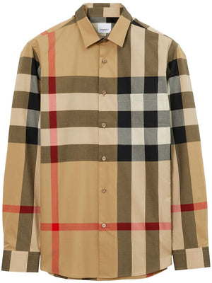 Men's Burberry Check Cotton Shirt - Beige