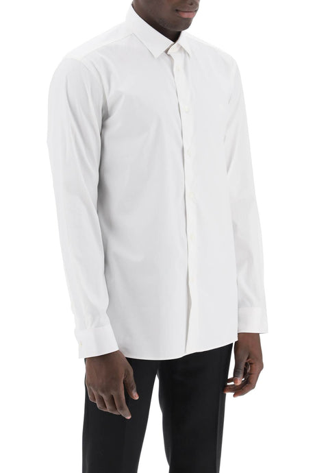 BURBERRY White Equestrian Stretch Cotton Shirt for Men