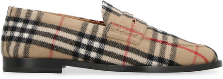 Men's Wool Loafers with Check Motif and Front Penny Bar