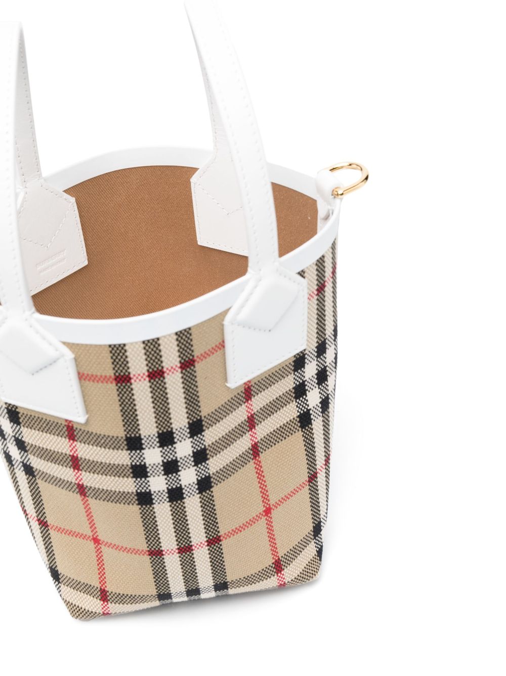 BURBERRY Mini Vintage Check Leather Bucket Tote in Tan for Women