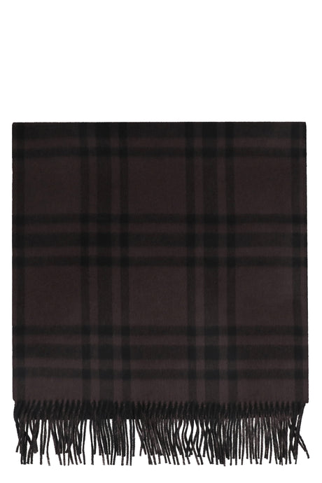 BURBERRY Grey Checkered Cashmere Scarf with Fringed Hemline - Size 210x50 cm