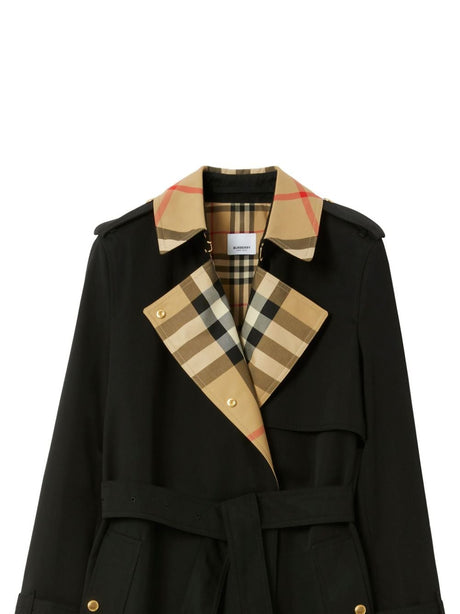 BURBERRY Black Check Cotton Trench Jacket for Women