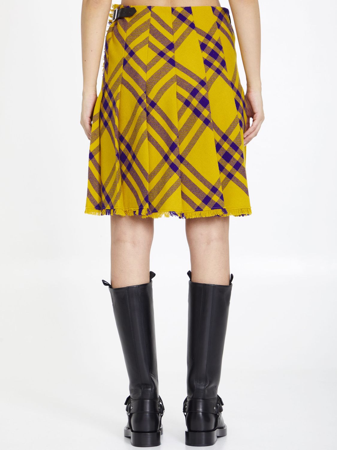 BURBERRY Yellow and Purple Check Wool Kilt for Women