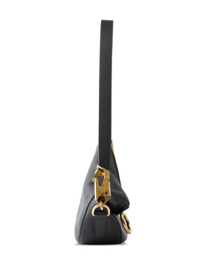 Small Knight Black Leather Handbag with Horse-Shaped Clip and Gold-Tone Hoop
