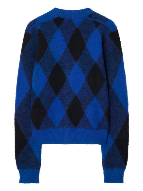 BURBERRY Blue ArgyleCheck Wool Cardigan for Men