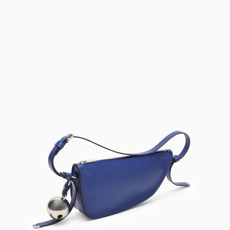 BURBERRY Navy Mini Lamb Leather Shoulder Bag with Charm and Silver-Tone Accents - 24x12x5cm