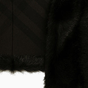 男士黑色帶毛拉環围巾，210x30 厘米