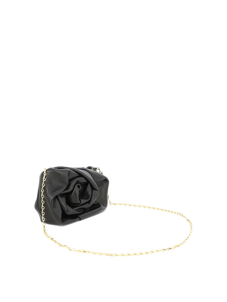 BURBERRY Black Rose Mini Leather Crossbody Bag with Chain Strap and Gold-Tone Accents