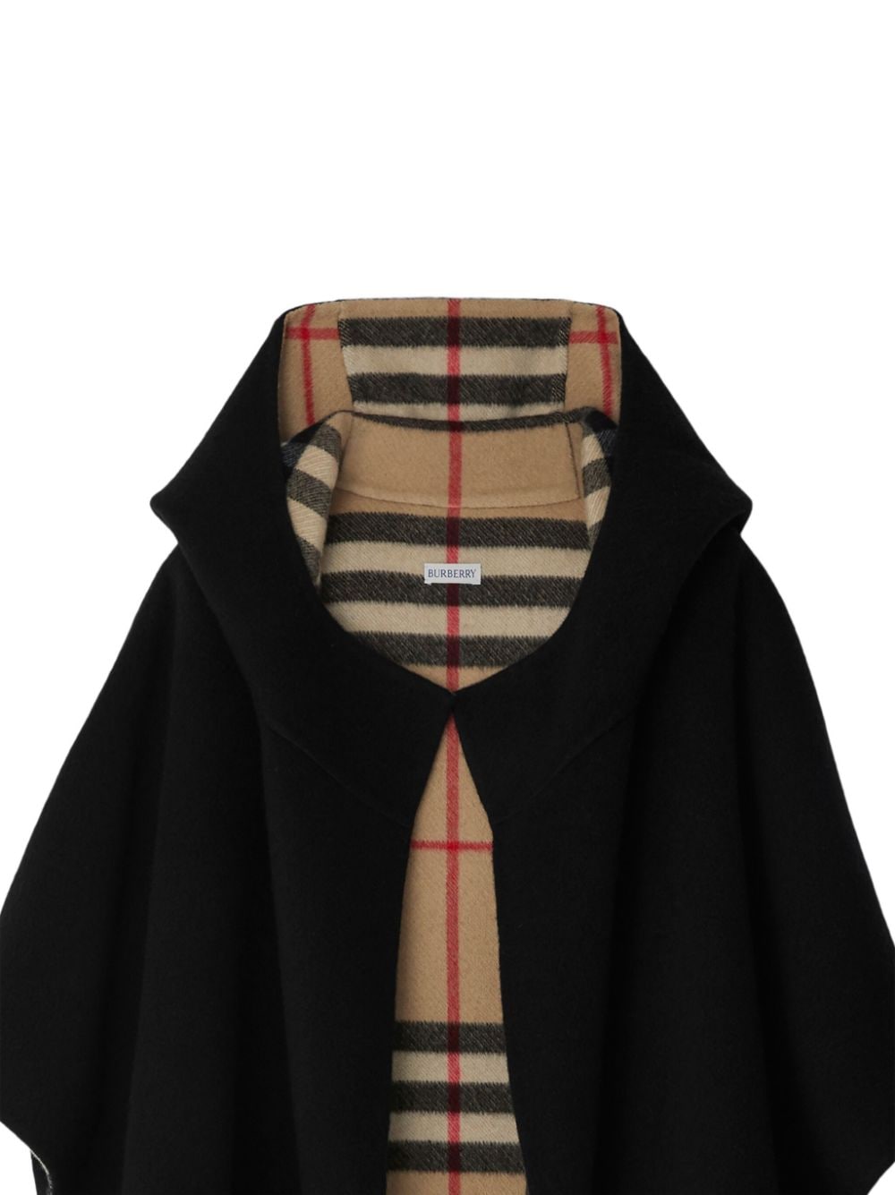 Black Cashmere Cape with Burberry Check Motif for Women