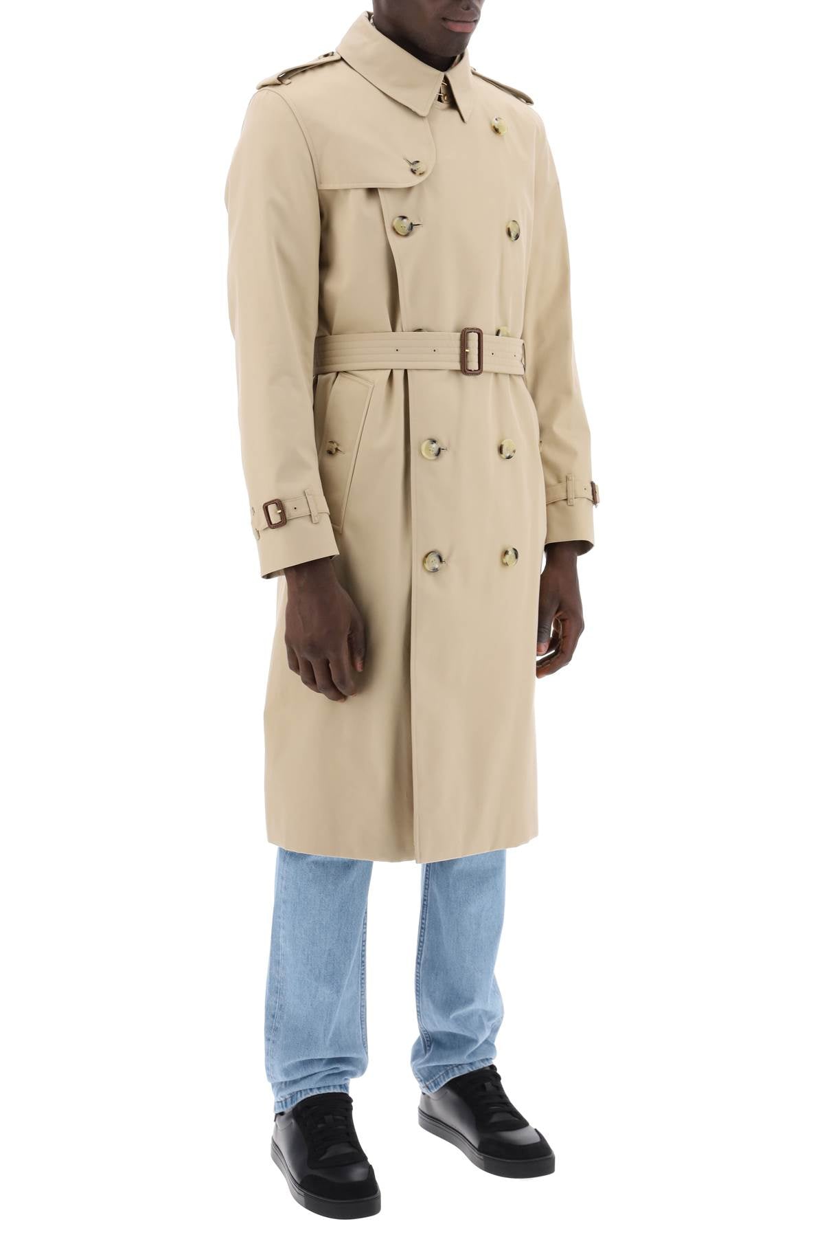 BURBERRY Men's Rain-Resistant Kensington Trench Coat in Beige