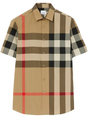 BURBERRY Men's Checkered Cotton Shirt in Archive Beige