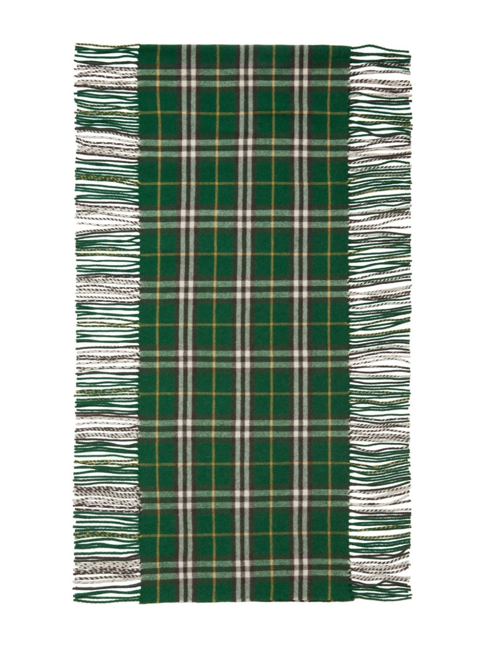 BURBERRY Green Checkered Cashmere Scarf with Fringed Edges