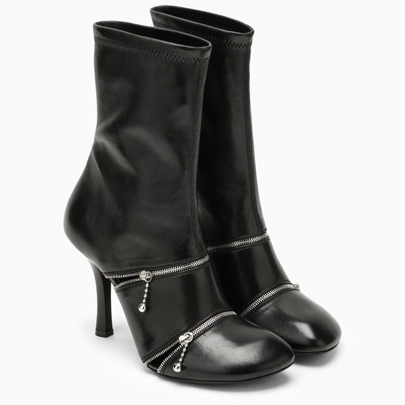 BURBERRY Black Leather Peep Boot with Zips for Women