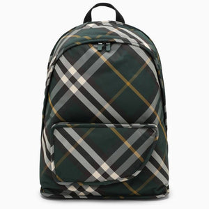 BURBERRY Green Check Pattern Nylon Backpack for Men - SS24 Collection