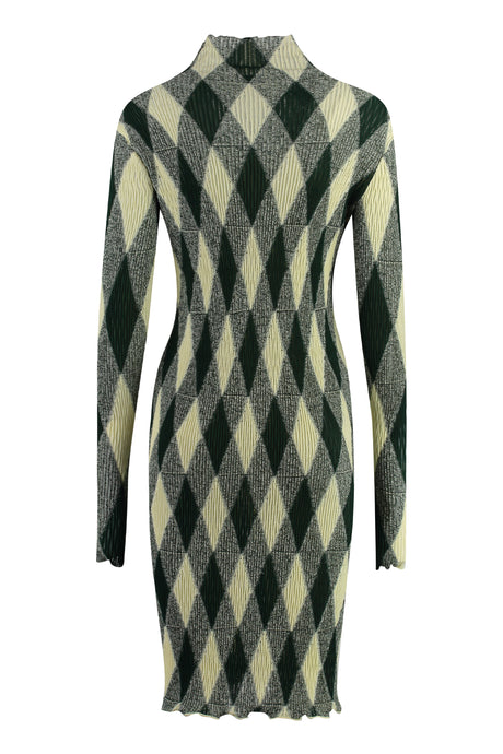 BURBERRY Green Silk Cotton Dress with Argyle Pattern for Women