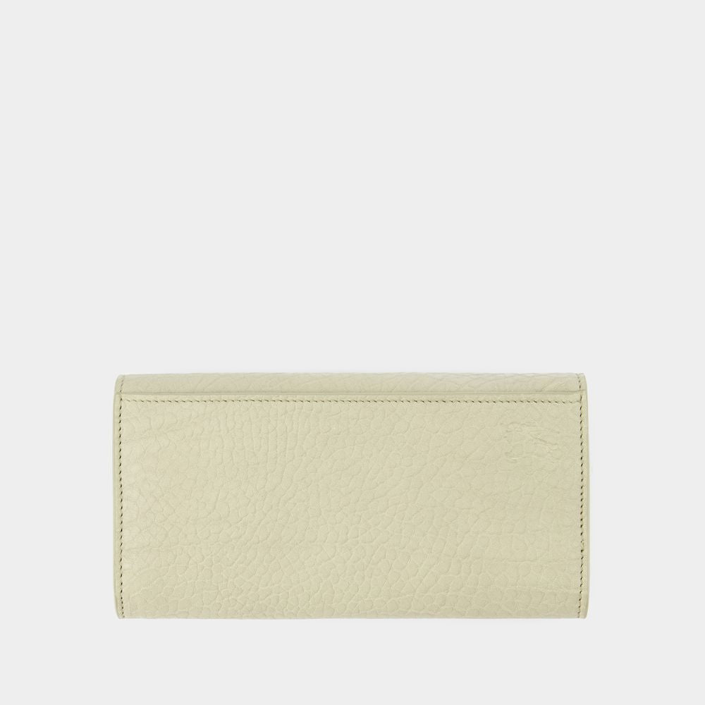 BURBERRY Elegant Tan Calf Grain Leather Long Wallet for Women