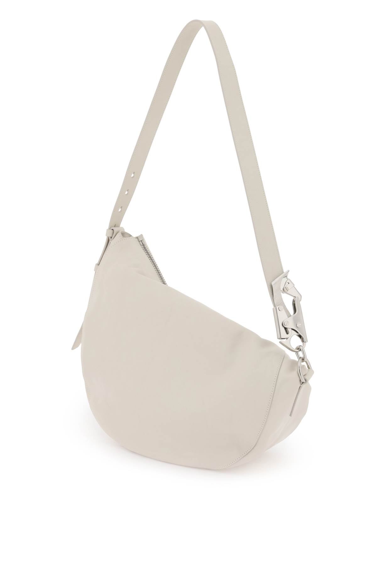 BURBERRY Medium Knight White Grained Leather Crossbody Handbag with Horse Detail and Silver Accents