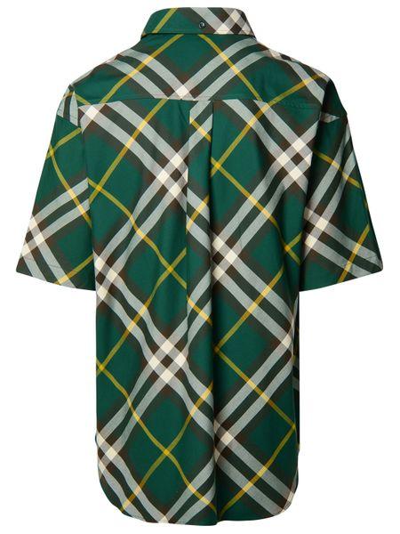 Green Check Cotton Twill Shirt with Embroidered Equestrian Design for Men