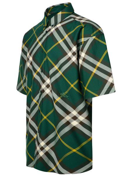 Green Check Cotton Twill Shirt with Embroidered Equestrian Design for Men