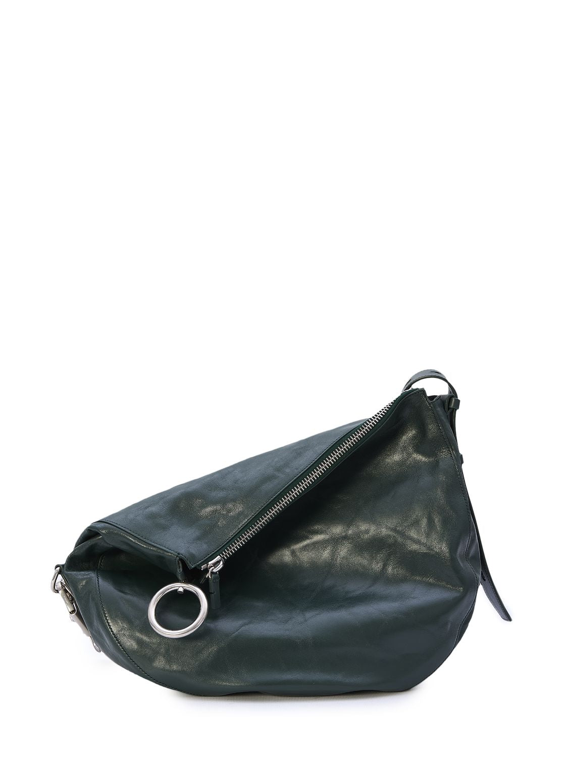 Green Crinkled Calfskin Medium Knight Handbag with Silver-Tone Horse Clip