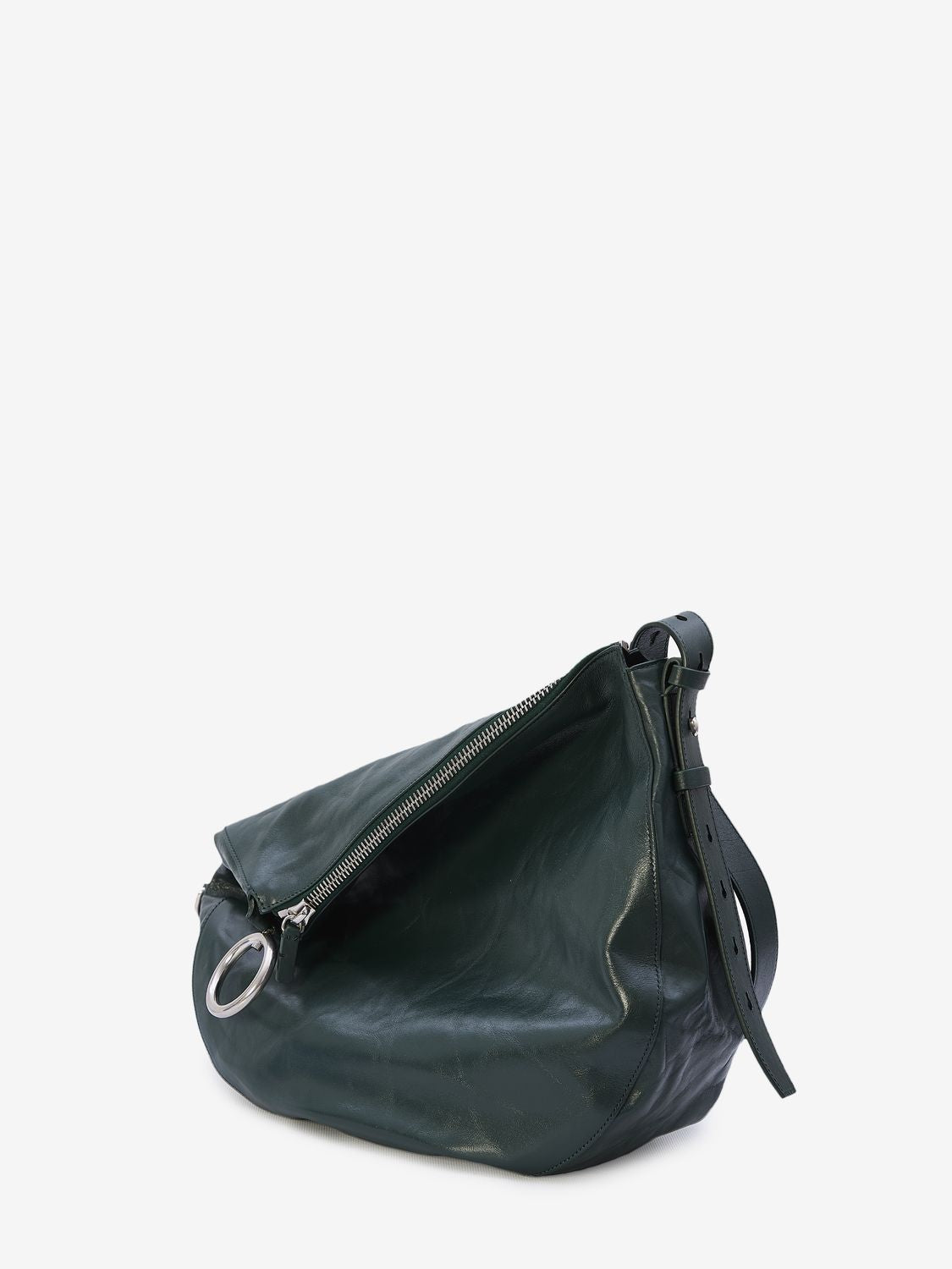 Green Crinkled Calfskin Medium Knight Handbag with Silver-Tone Horse Clip