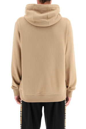 BURBERRY Men's Tan Logo Print Hoodie with Drawstring Hood and Ribbed Cuffs