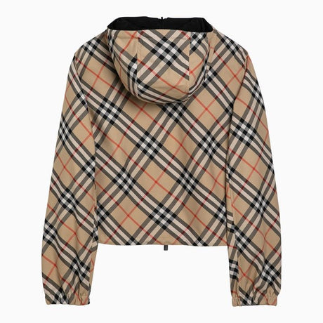 BURBERRY Reversible Sand-Colored Cropped Check Jacket