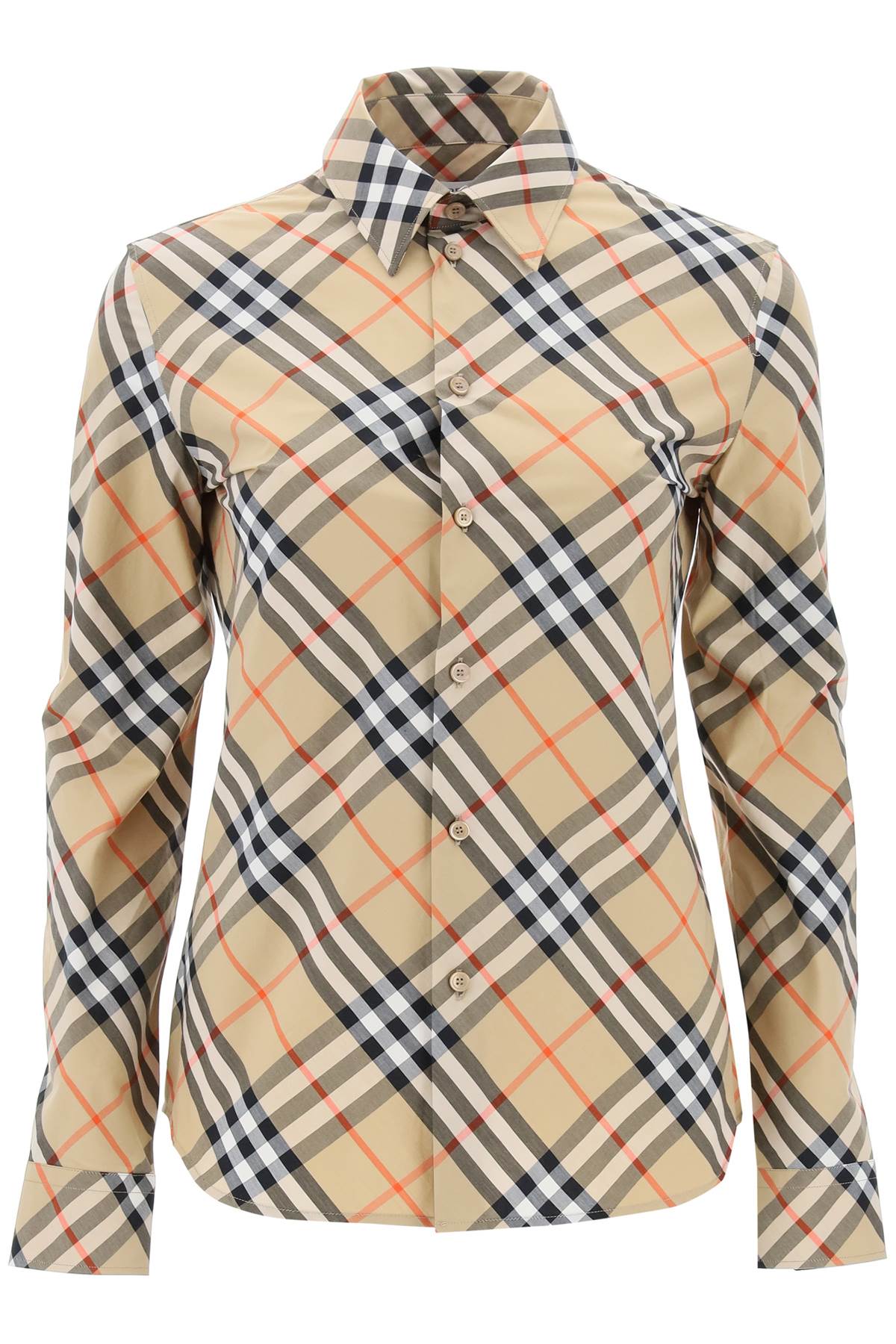 BURBERRY Women's Iconic Check Pattern Long-Sleeved Cotton Shirt