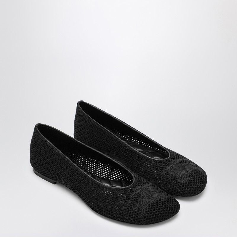 BURBERRY Black Mesh Ballerina with Logo for Women - SS24 Collection