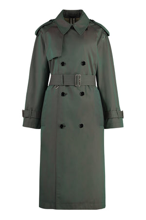 BURBERRY Green Double-Breasted Cotton Trench Jacket with Iridescent Finish