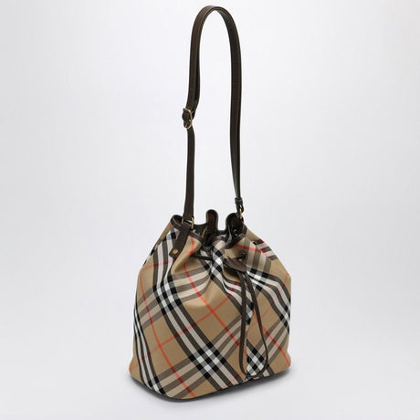 BURBERRY Chic Medium Beige Bucket Handbag with Check Pattern