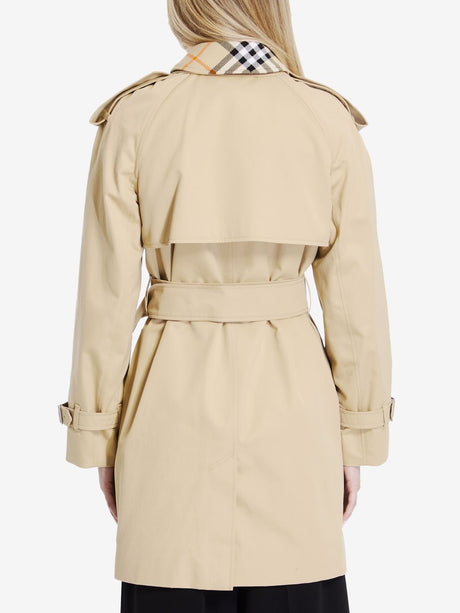 BURBERRY Classic Beige Cotton Raincoat with Check Detail