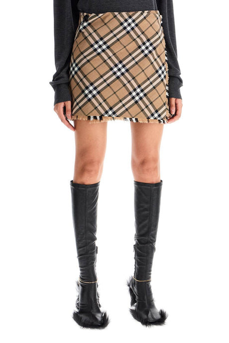 BURBERRY Checkered Mini Skirt with Pleats and Raw Edges