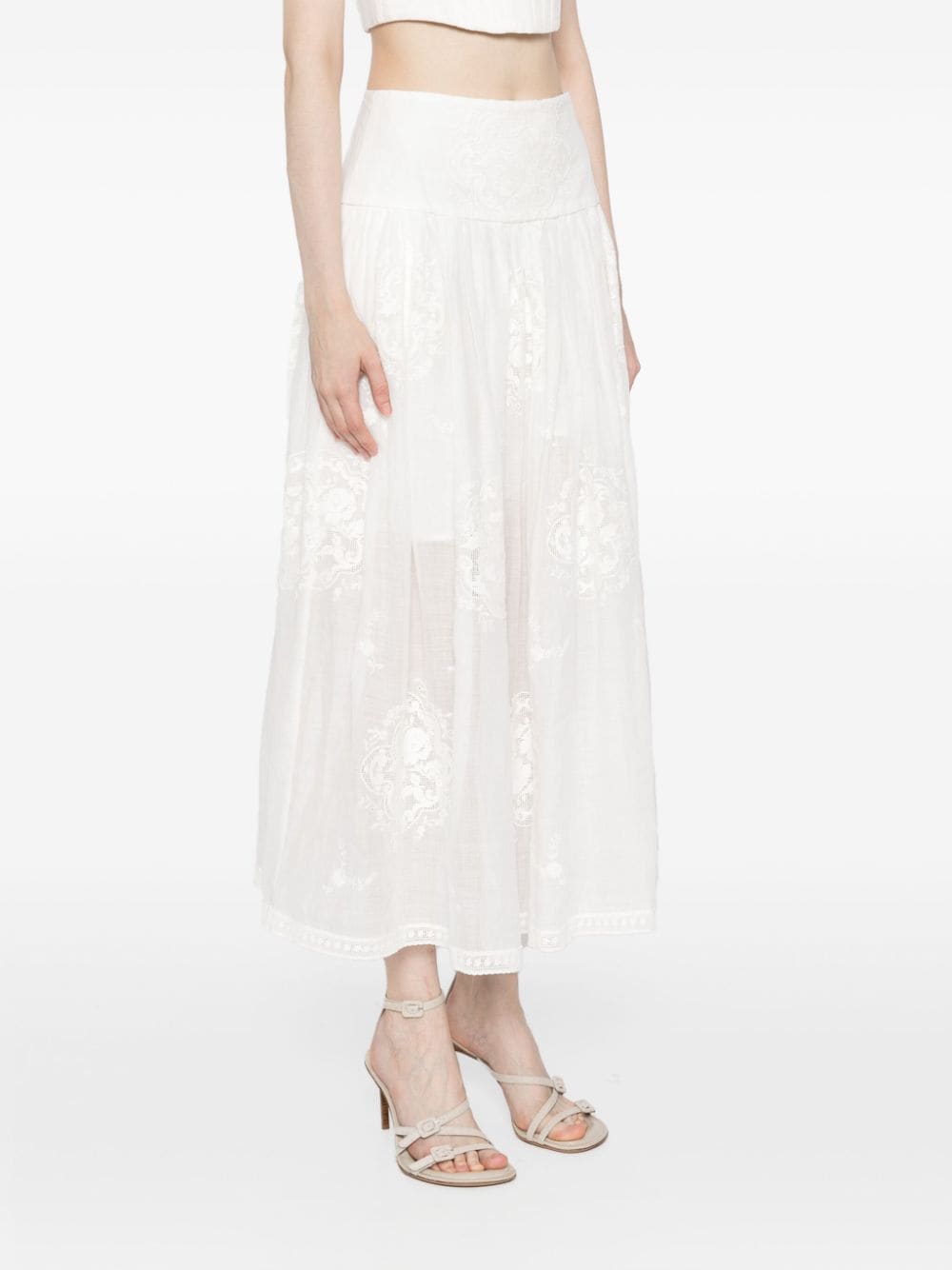 ZIMMERMANN Floral Embroidered Midi Skirt in Ivory for Women