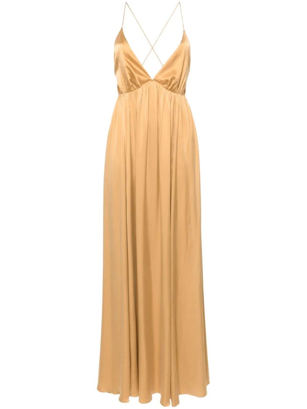 Sensory Brown Gathered Silk Maxi Dress - SS24 Collection