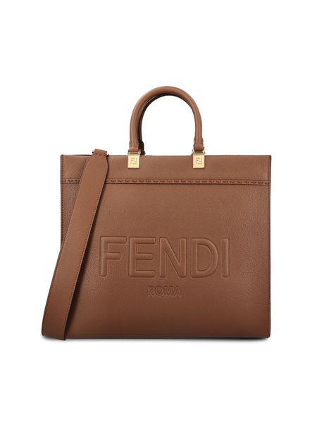 FENDI Women's Medium Sunshine Tote Bag in Brown, 100% Polyamide - SS24