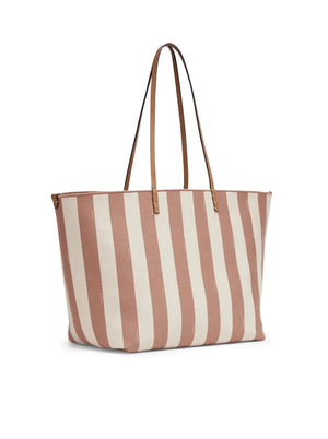 FENDI Tan Striped Reversible Large Tote with Leather Details and Gold-Tone Accents