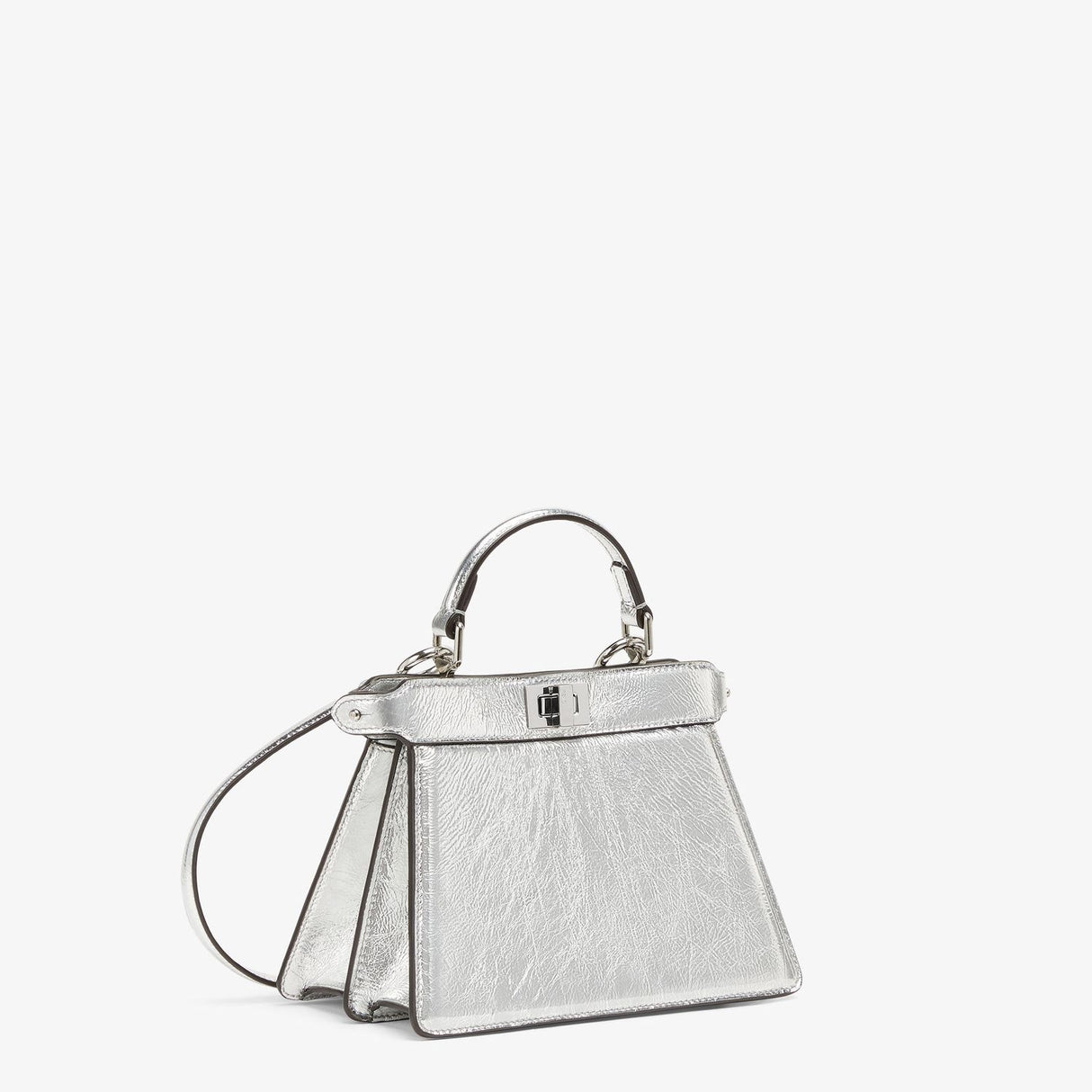 FENDI Silver Petite Peekaboo ISeeU Mini Handbag in 100% Lamb Leather for Women - Shoulder & Crossbody Option, FW23