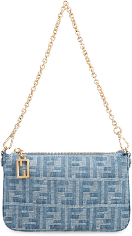 FENDI Denim Mini Baguette Handbag with Chain Handle, 20x13x3 cm