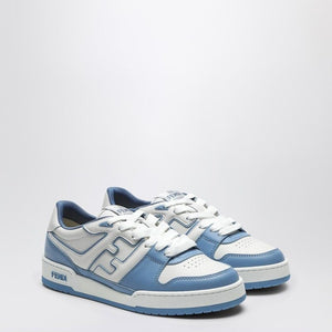 FENDI MATCH LOW TRAINER IN WHITE/LIGHT BLUE LEATHER