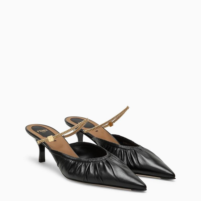 黑色FENDI COLIBRI LITE T型鞋跟拖鞋