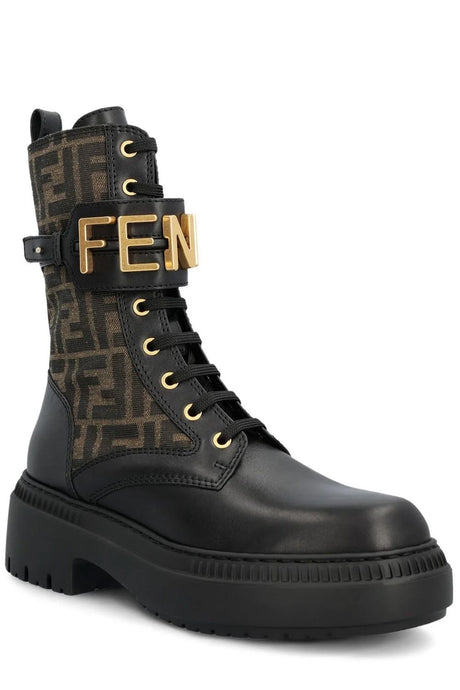 FENDIGRAPHY BIKER BOOT - Women's Calf Leather Boots in NeroTabac for FW24