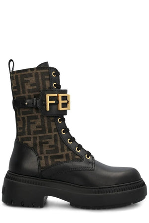 FENDIGRAPHY BIKER BOOT - Women's Calf Leather Boots in NeroTabac for FW24