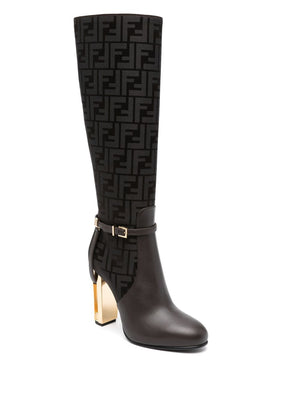 FENDI Brown Faux Leather Monogram Knee-High Boots for Women