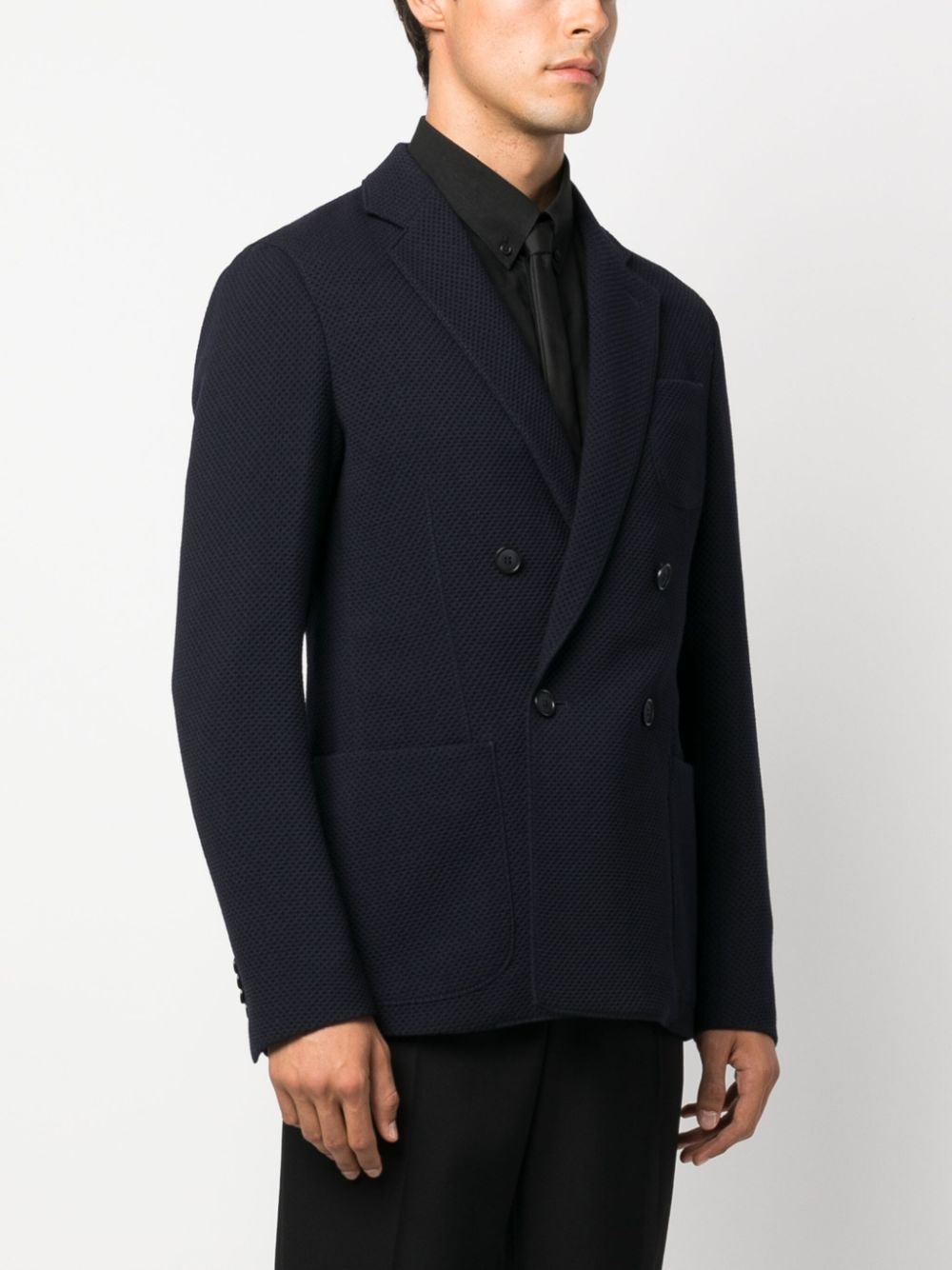 GIORGIO ARMANI Navy Blue Wool Double-Breasted Blazer for Men