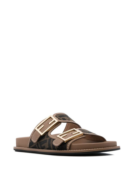 Fendi Feels Leather Slide Sandals for Women in Brown