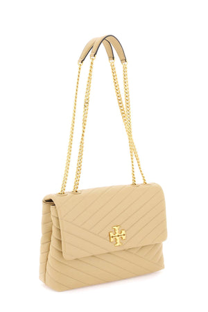TORY BURCH Large Kira Chevron Quilted Leather Shoulder Bag in Tan