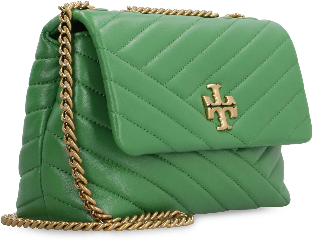 Green Chevron Leather Shoulder Handbag for Women